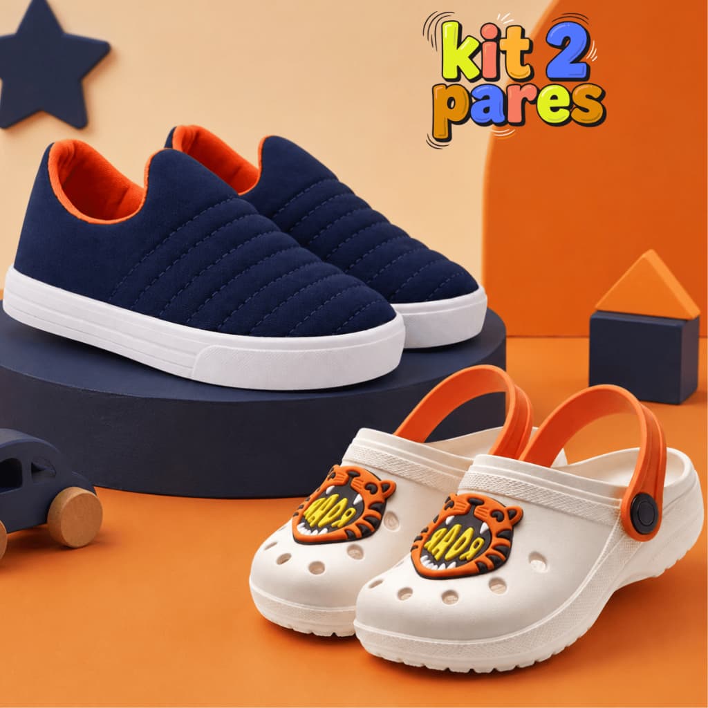 Kit 2 Pares Tênis Infantil Masculino + Babuche Sandália Menino Confortável