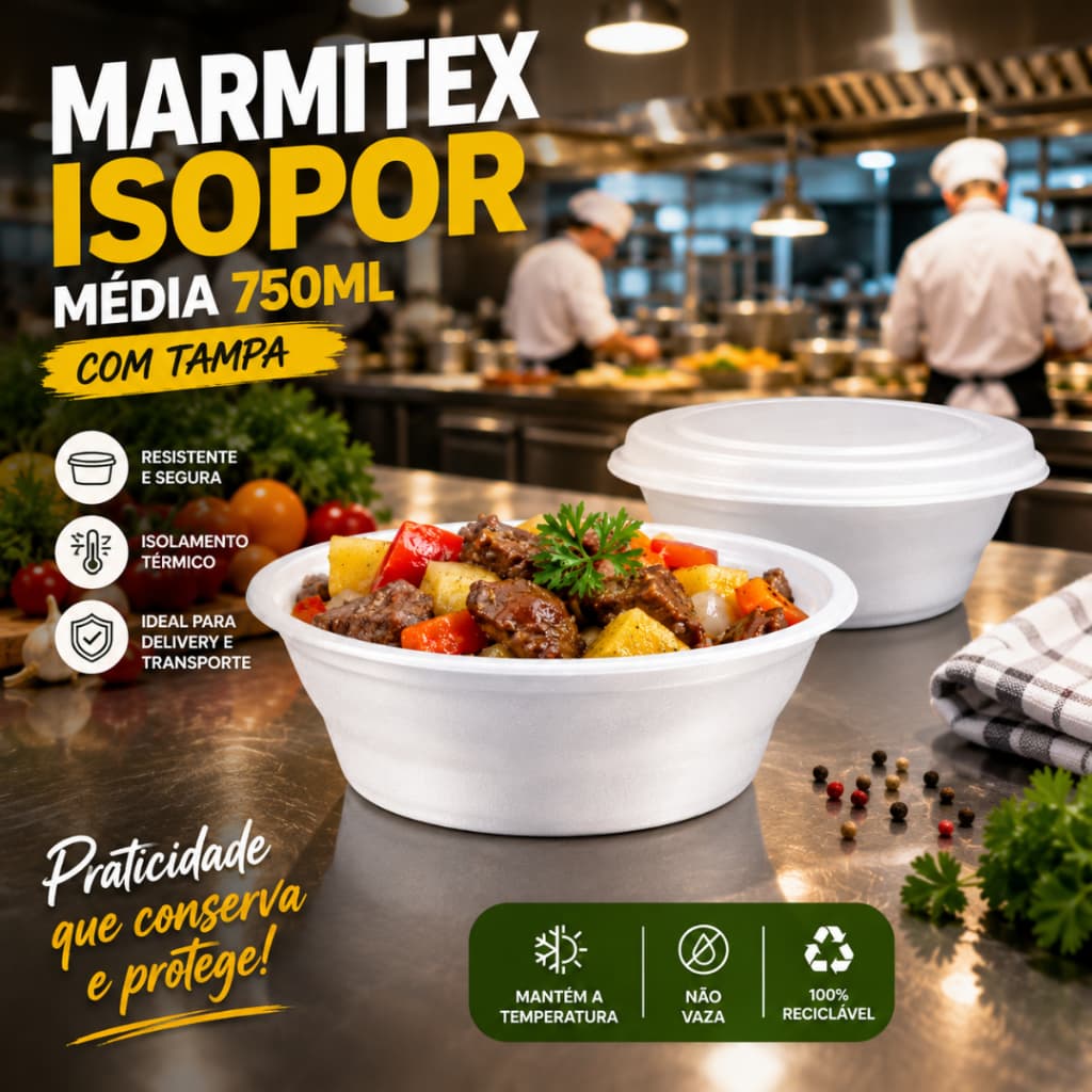 MARMITEX ISOPOR MARMITA QUENTINHA 750ML MÉDIA COM TAMPA