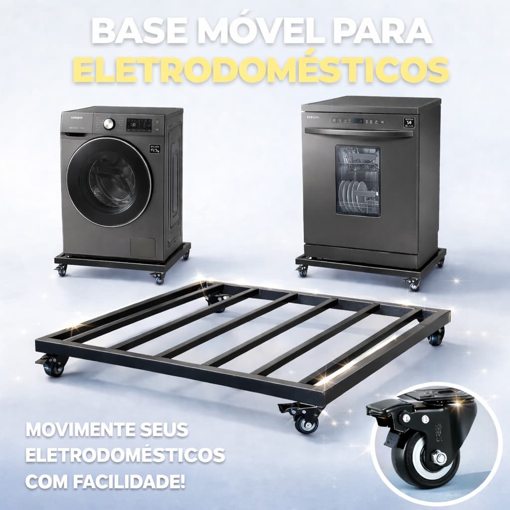 Base com rodinhas suporte móvel para lava roupa lava louças lava e seca resistente 60x60cm