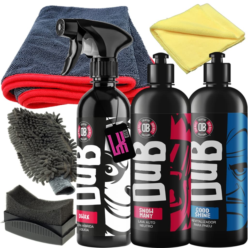 Kit Lavagem Dub Boyz Shampoo Snow Many Cera Brilho Protecao D Wax Spray Pneu Pretinho Good Shine