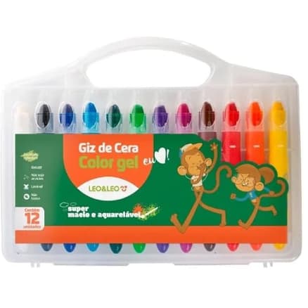 Giz De Cera Color Gel 12 Cores Escolar Leo&amp;leo