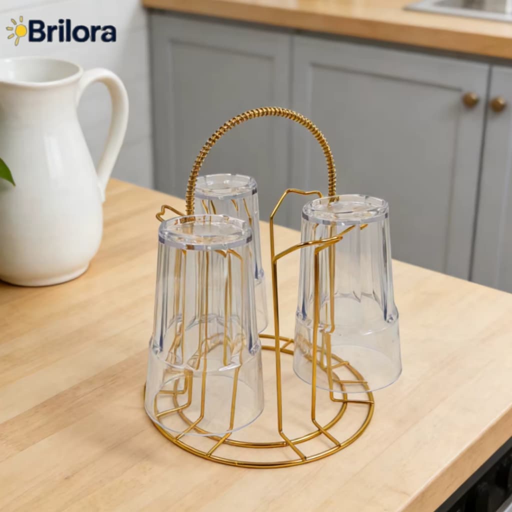 Porta Copos Para 6 Copos Cozinha Mesa Cor Dourado
