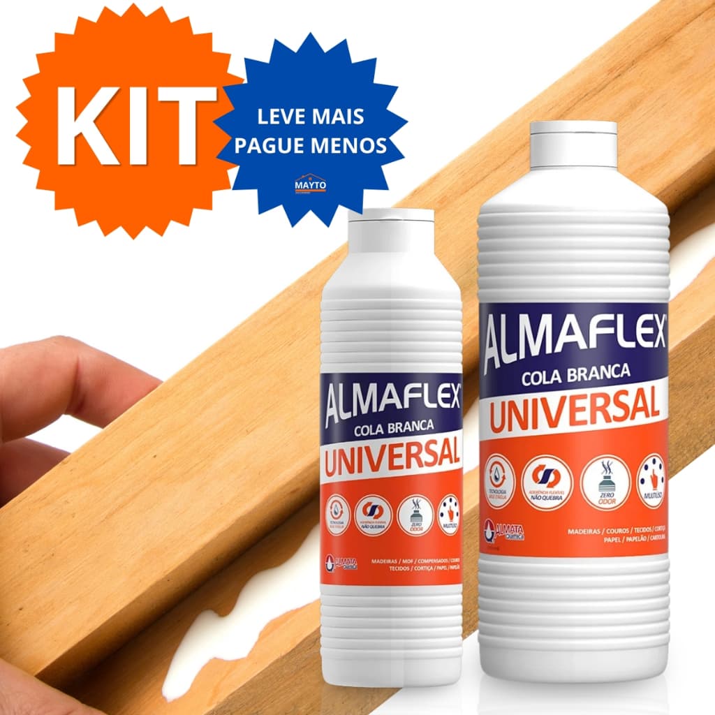 Cola Branca Almaflex 500g 1kg Multiuso Lavável Flexível Artesanato Madeira Papel Tecidos