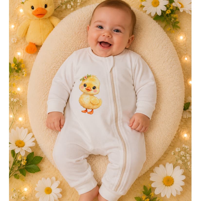 Macacão para Bebe FEM/MASC DTF Estampado Macacão Branco 100%Algodão com Zíper Garantindo o Conforto