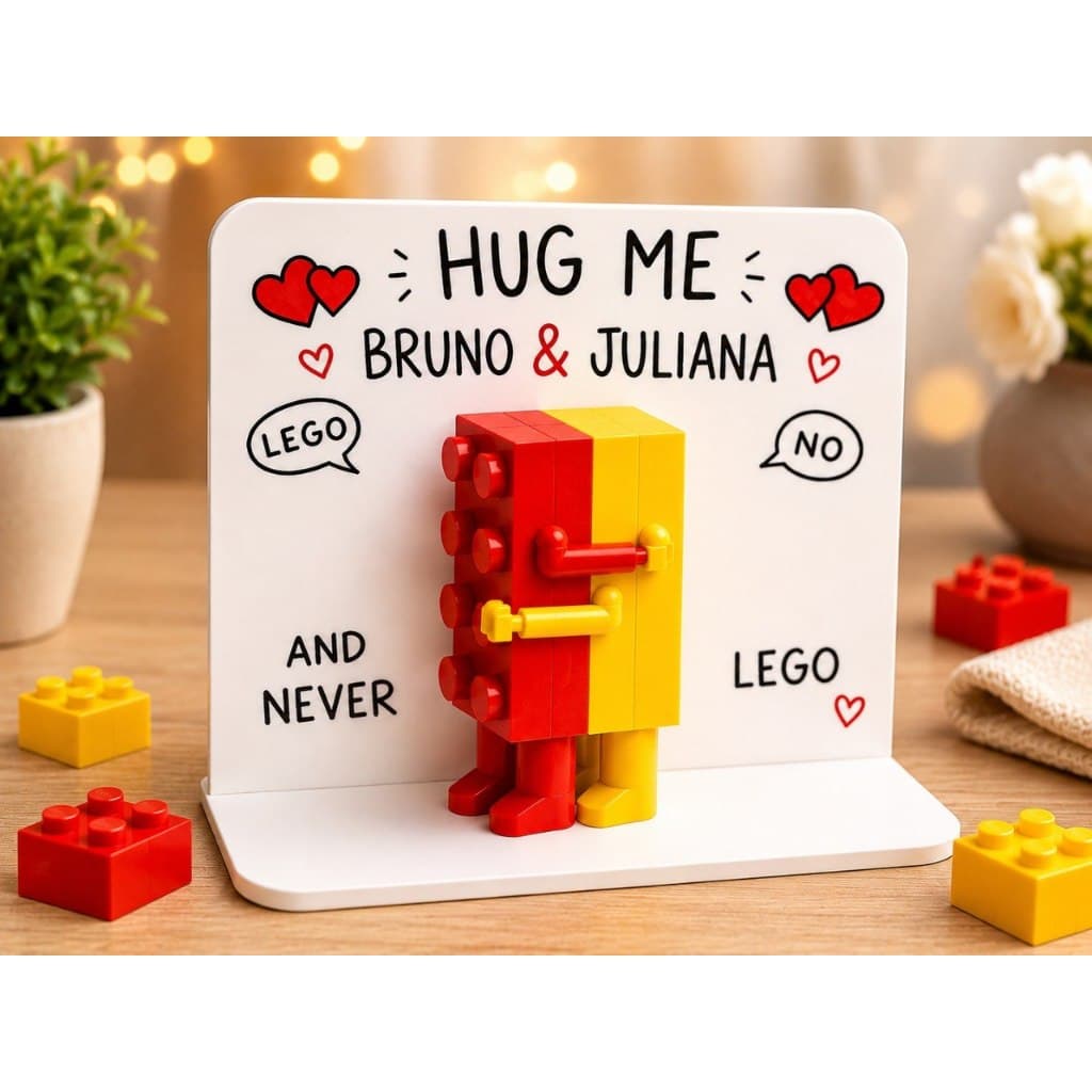 Hug Me Placa Personalizada com Nomes Casal Decorativa Blocos de Montar Presente Criativo Romântico Namorados