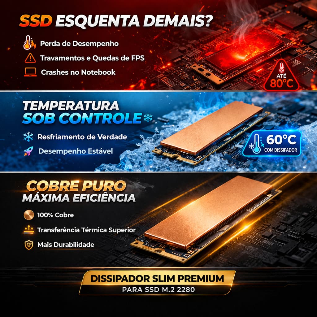 Dissipador de calor Notebook SSD M2 2280 Cobre Puro Slim Nvme Laptop