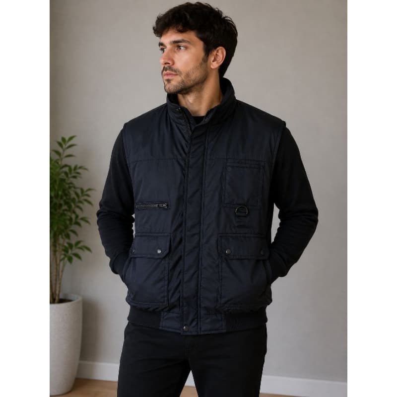 Colete Masculino Preto Multi Bolsos Utility Casual Tam M