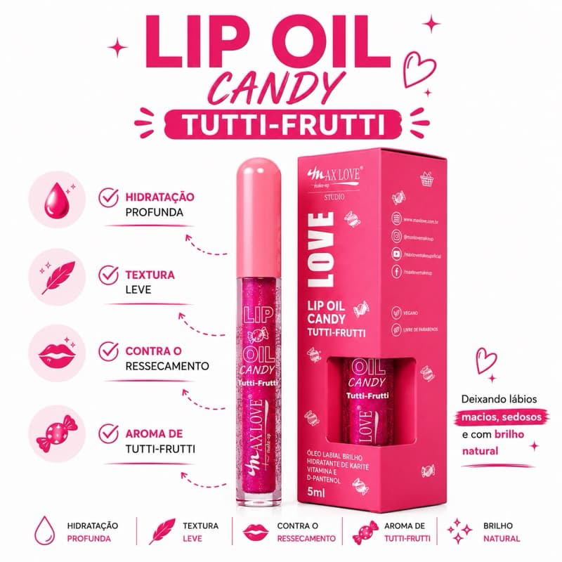 Gloss Labial Lip Oil Max Love Não Grudento Brilho Intenso Espelhado