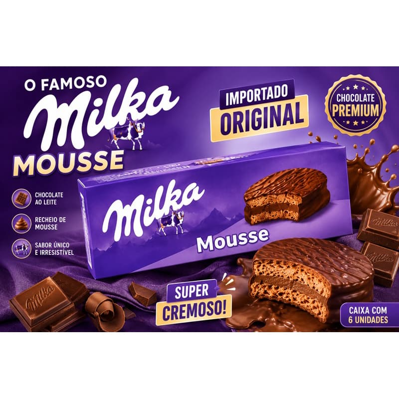 Alfajor Milka Mousse Importado Original Chocolate Premium Caixa Com 6 Unidades