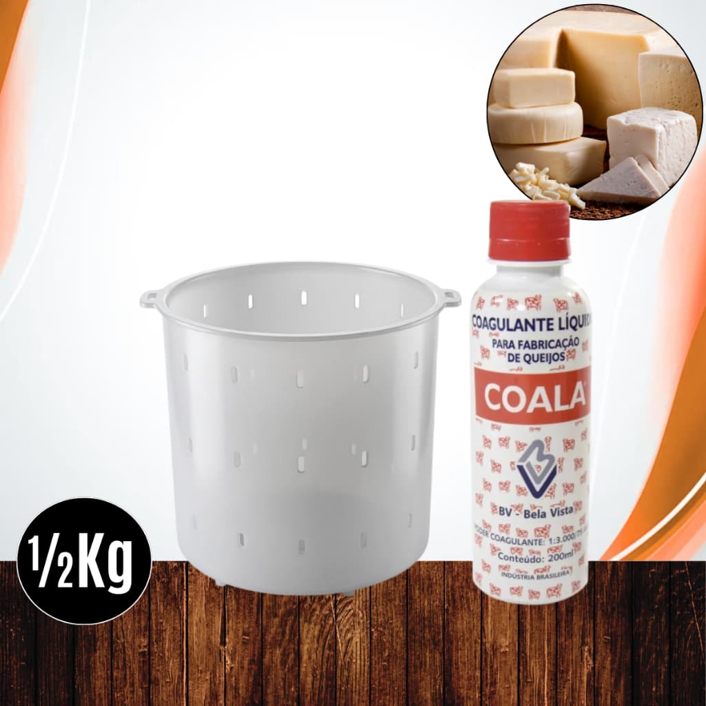 Forma 500g (Especial e Reforçada) + Coagulante Coalho BV 200ml p/ Queijos minas Frescal e Ricotas