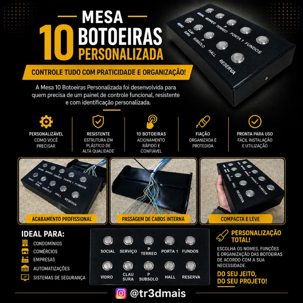 Mesa Botoeira Personalizada 10 Botões | Painel Controle Portaria Condomínio