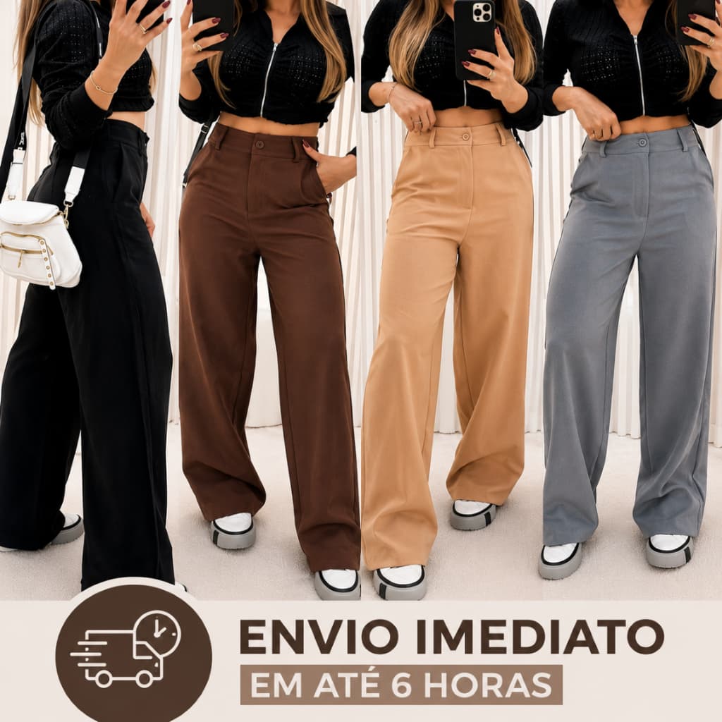 Calça Pantalona Alfaiataria Premium Cintura Alta Com Bolso PROMOÇÃO