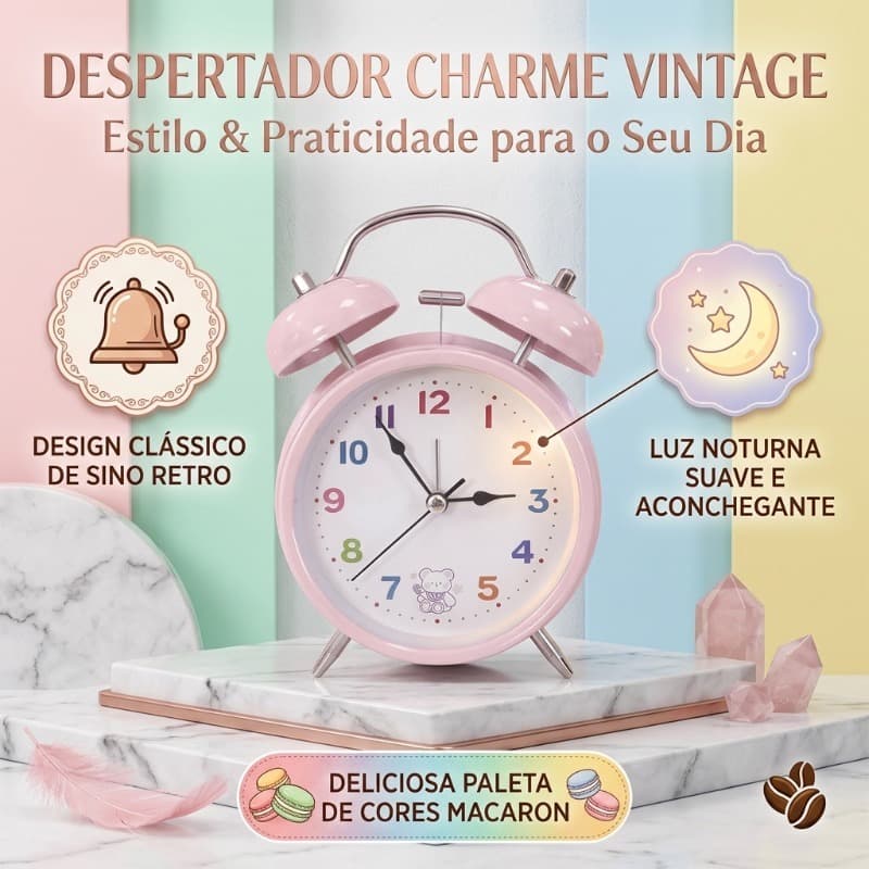 Despertador de mesa Com luz noturna em metal cor sólida estilo retrô super alto portátil a bateria Design Clássico - 636