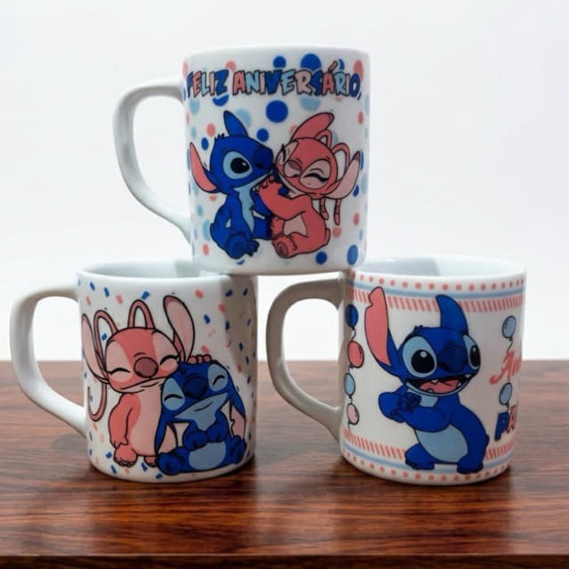 Kit Canecas 300ml Reta Feliz Aniversário Porcelana Personalizad Ursinho Azul Rosa Aniversário Presente Elegante Cafe Chá