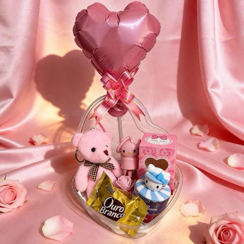 Presente Dia dos namorados +  Cesta Presente Dia das Mães 💖 Gloss Chocolate + Perfume Hello Kitty Ursinho Fofo