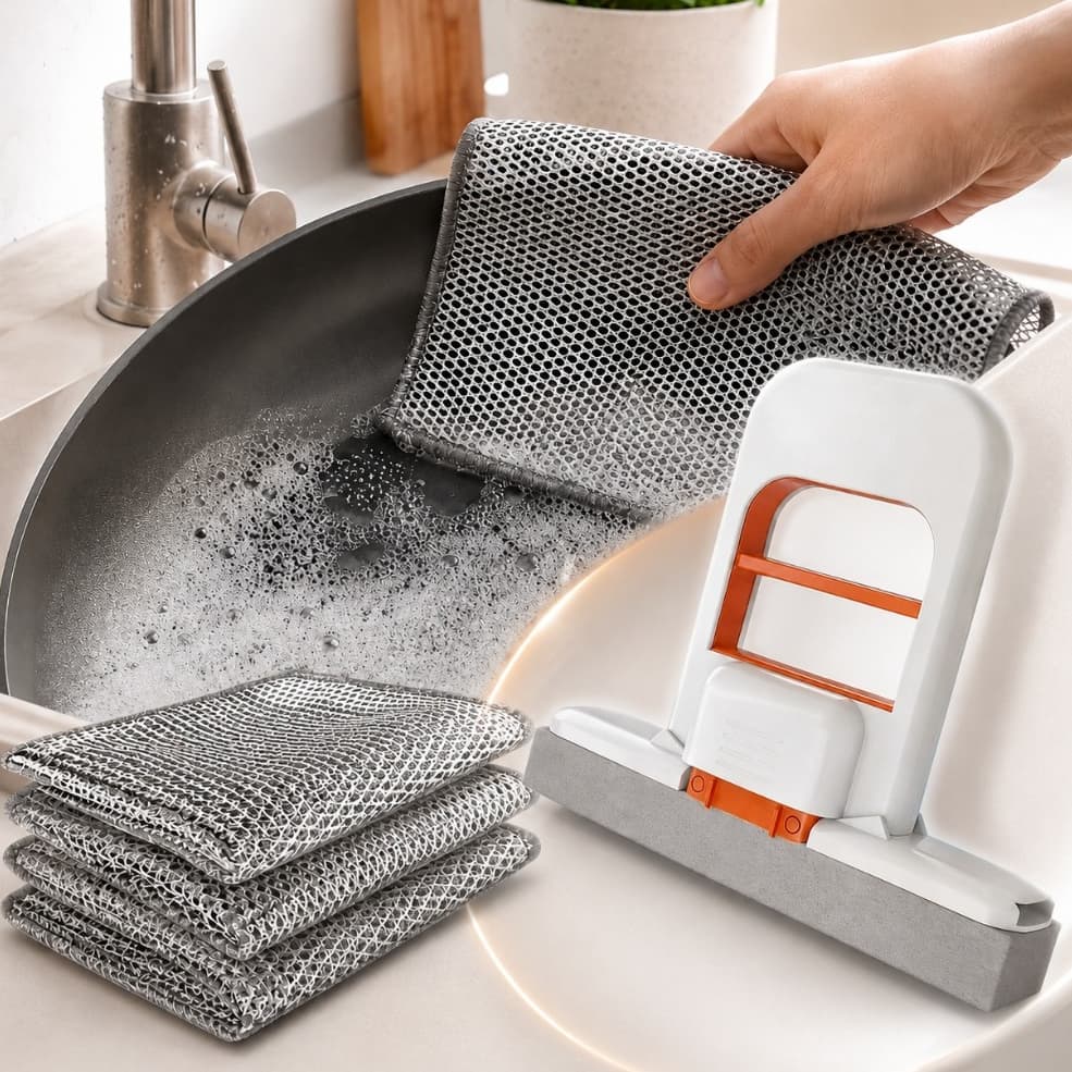 Kit 4 Pano Limpeza Metálico Arame Multiuso Mais Mini Mop