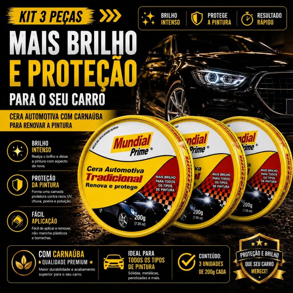 Cera Automotiva Para Polimento Tradicional 200g em lata Mundial Prime Com Cera de Carnaúba Lataria