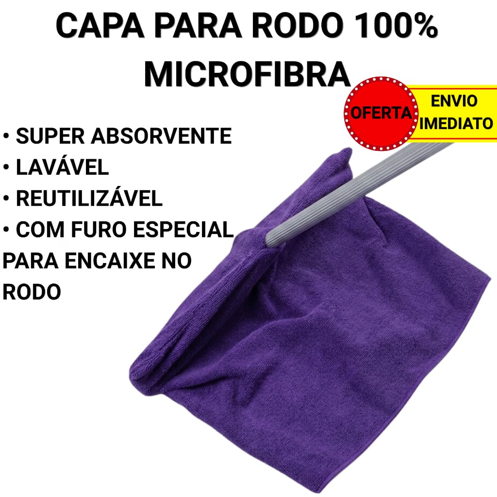 Pano de Chão Microfibra para Limpeza com Furo para Rodo Lavável Reutilizável Super Absorvente