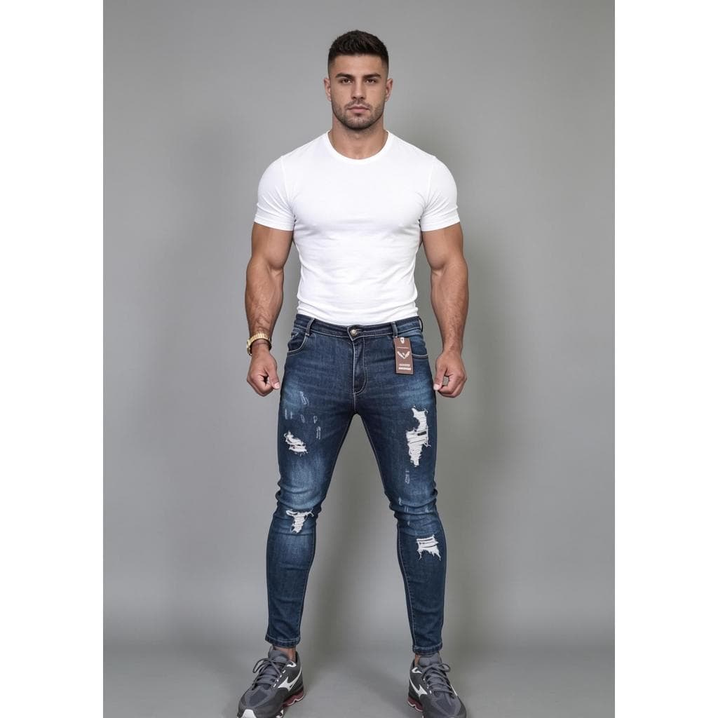 CALÇA JOGADOR LINHA PREMIUM 2026 JEANS ESCURO COM RASGUINHO
