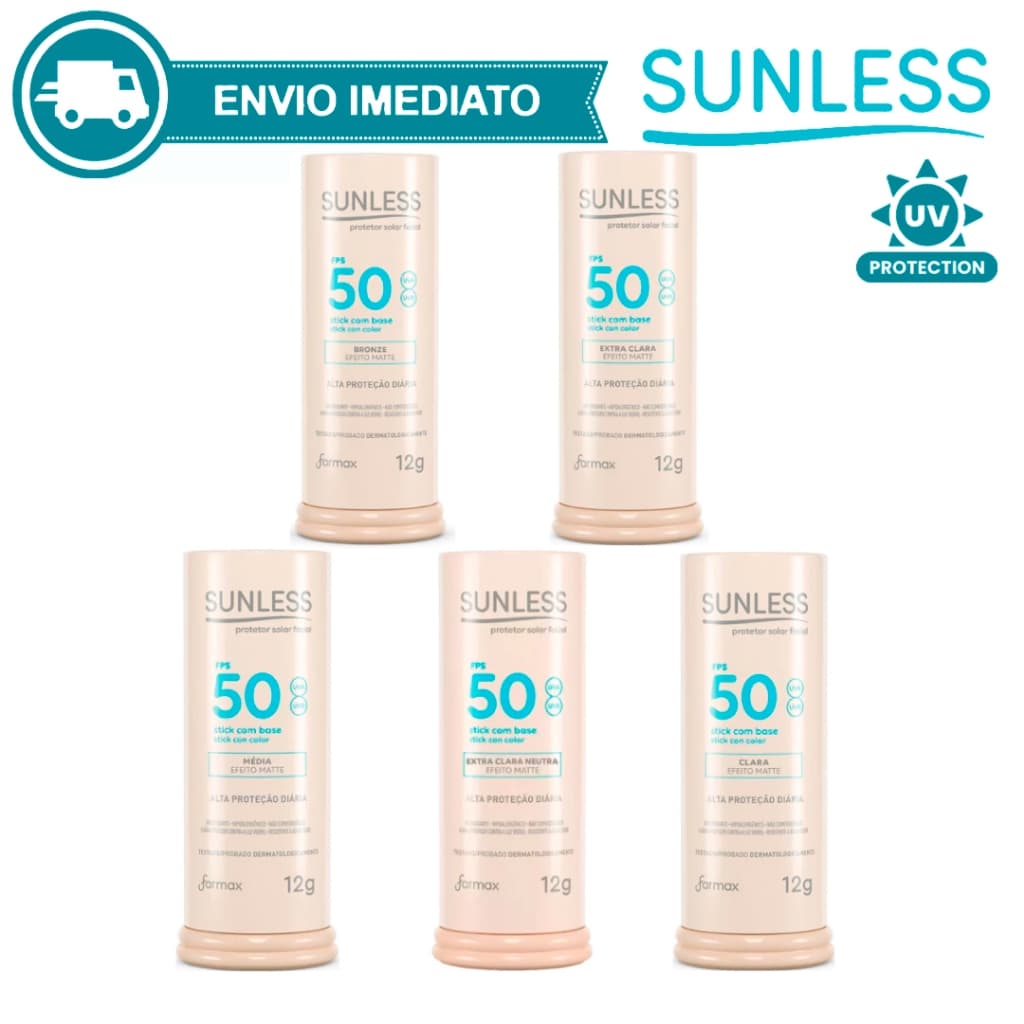 Protetor Solar Facial Com Base Stick em Bastão Efeito Matte 12g FPS 50 Sunless Envio Imediato