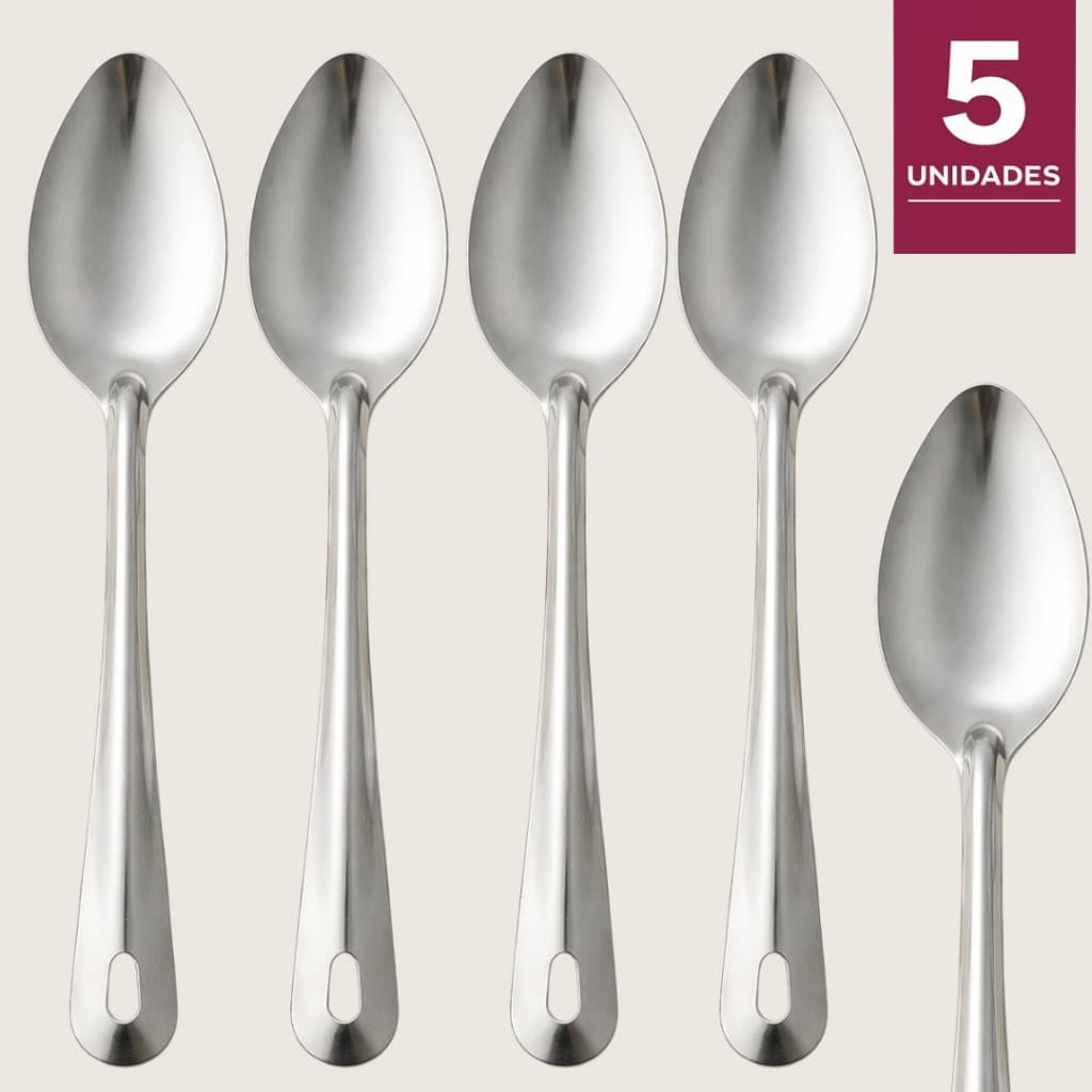 Colher Arroz Inox 25cm Colher Servir Aço Inoxidável Resistente Cozinha Gourmet 5 Unidades Premium