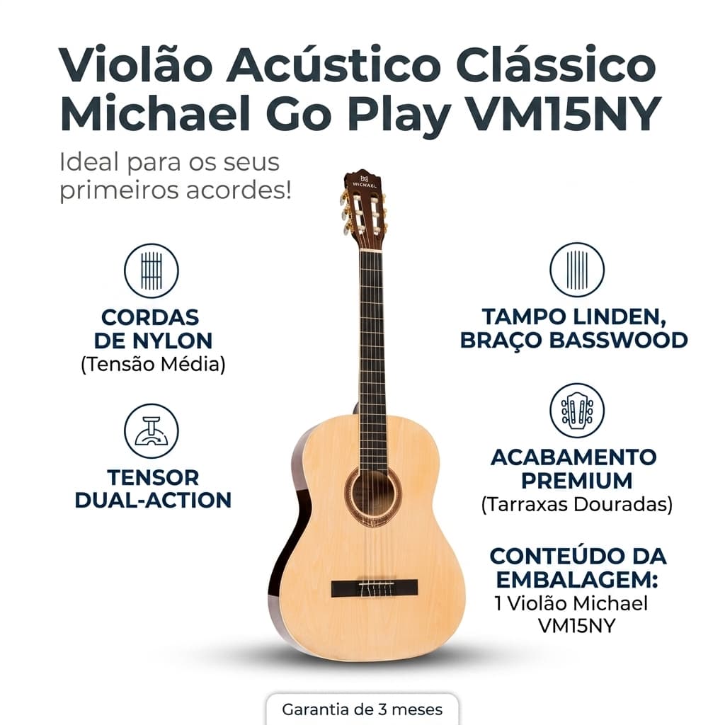 Violão Acústico Clássico Michael Go Play VM15NY