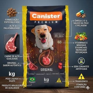 Ração Canister Premium Para Cães Adultos - 22% de Proteínas 15Kg