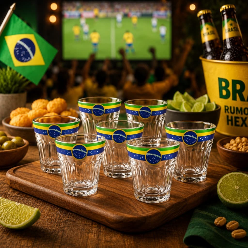 Kit 6 Copos Shot Brasil Personalizado Vidro Dose Copa Futebol
