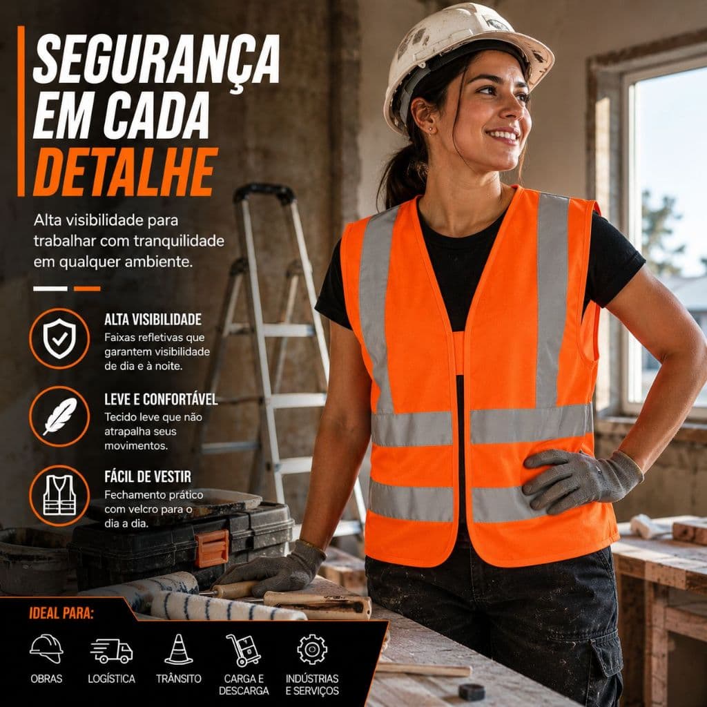 Colete Refletivo EPI Segurança Alta Visibilidade Verde e Laranja Sem Bolso Do M ao XXXG
