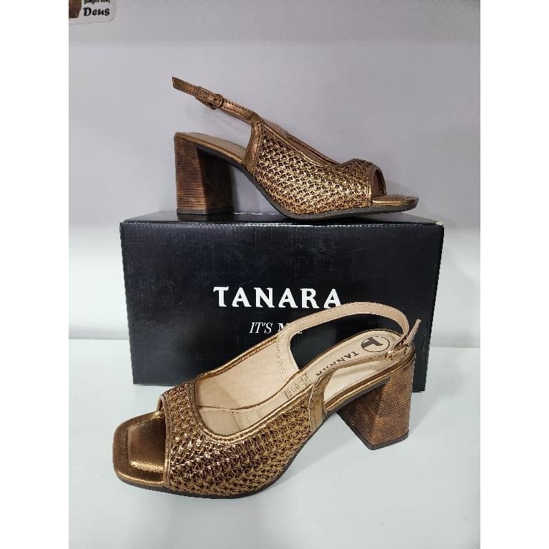 Tanara sandália feminina salto alto bronze 8662