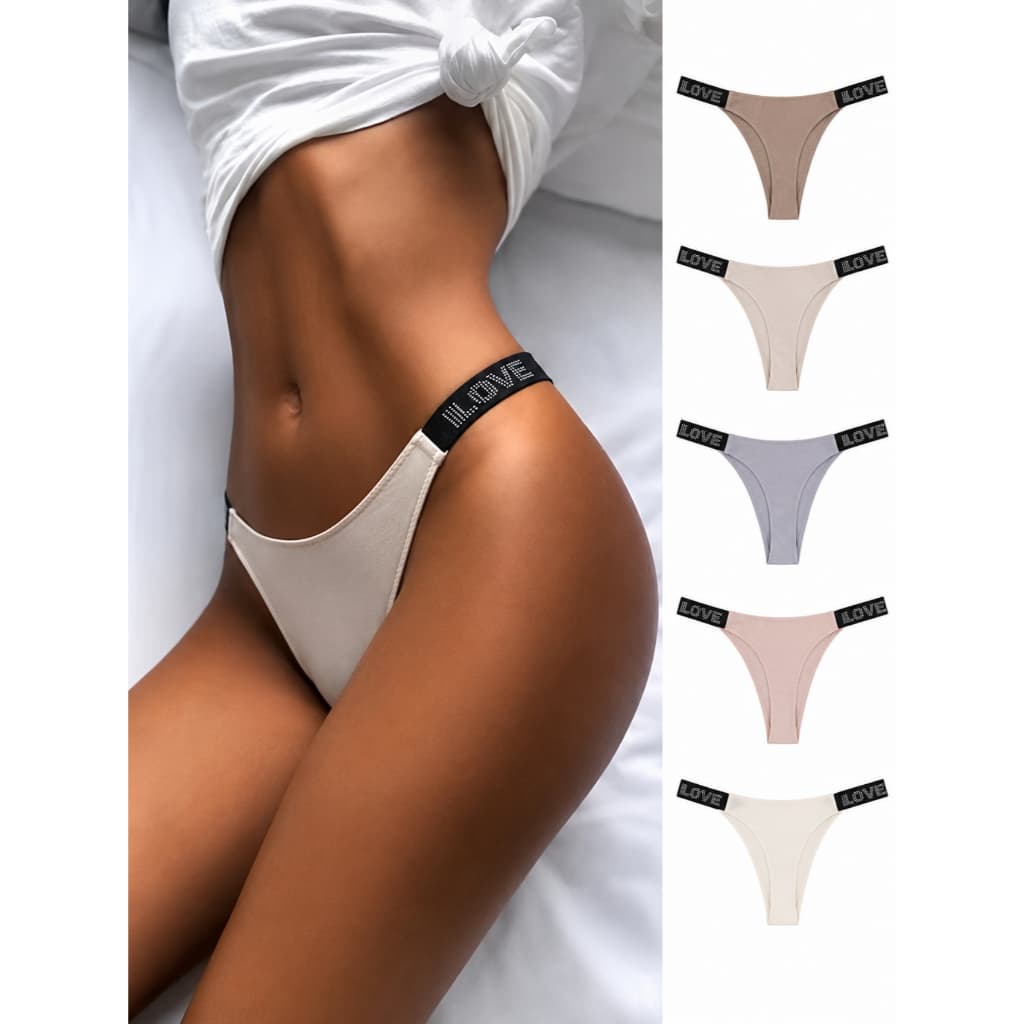 Kit 5 Calcinhas fio Dental Strass Love Secret Confortável e macia