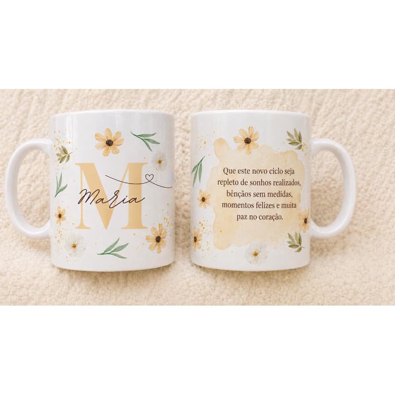 Caneca com Inicial e Nome  Personalizada | Presente para Amiga, Namorada e Mãe | Caneca de Porcelana