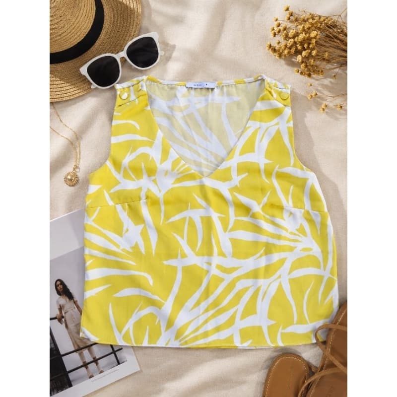 Blusa Amarela Cortelle Tam P Estampada Decote V Sem Manga Poliéster