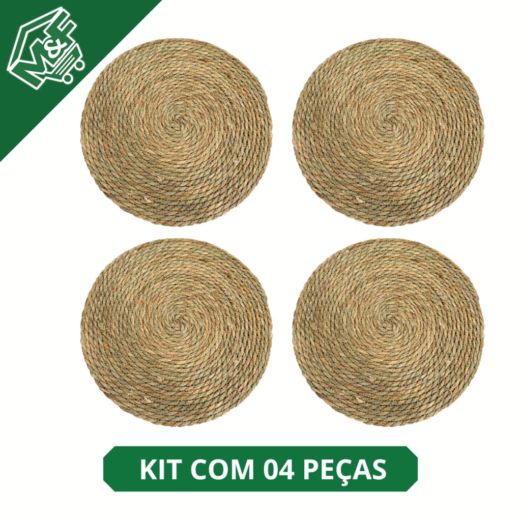 Conjunto 4 Jogo Americano Sousplat Fibra Natural Redondo 35cm