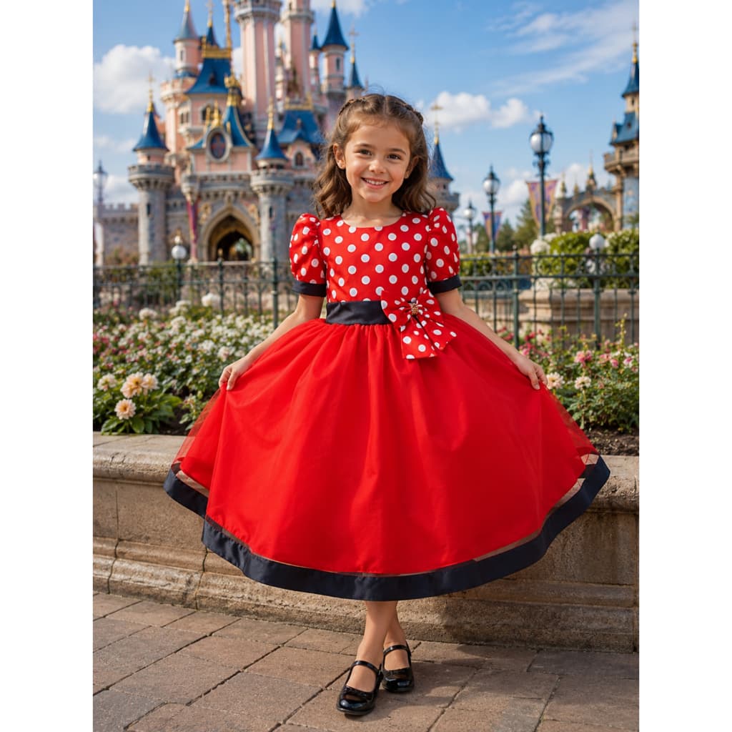 Vestido Minnie Vermelha Infantil Festa Luxo Aniversário princesa Meninas de 1 a 8 anos