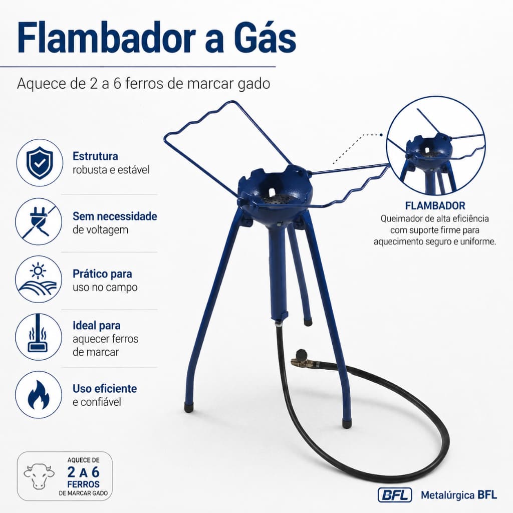 Flambador A Gás Aquecedor Para 6 Ferros Marcar Boi Gado Bufalo
