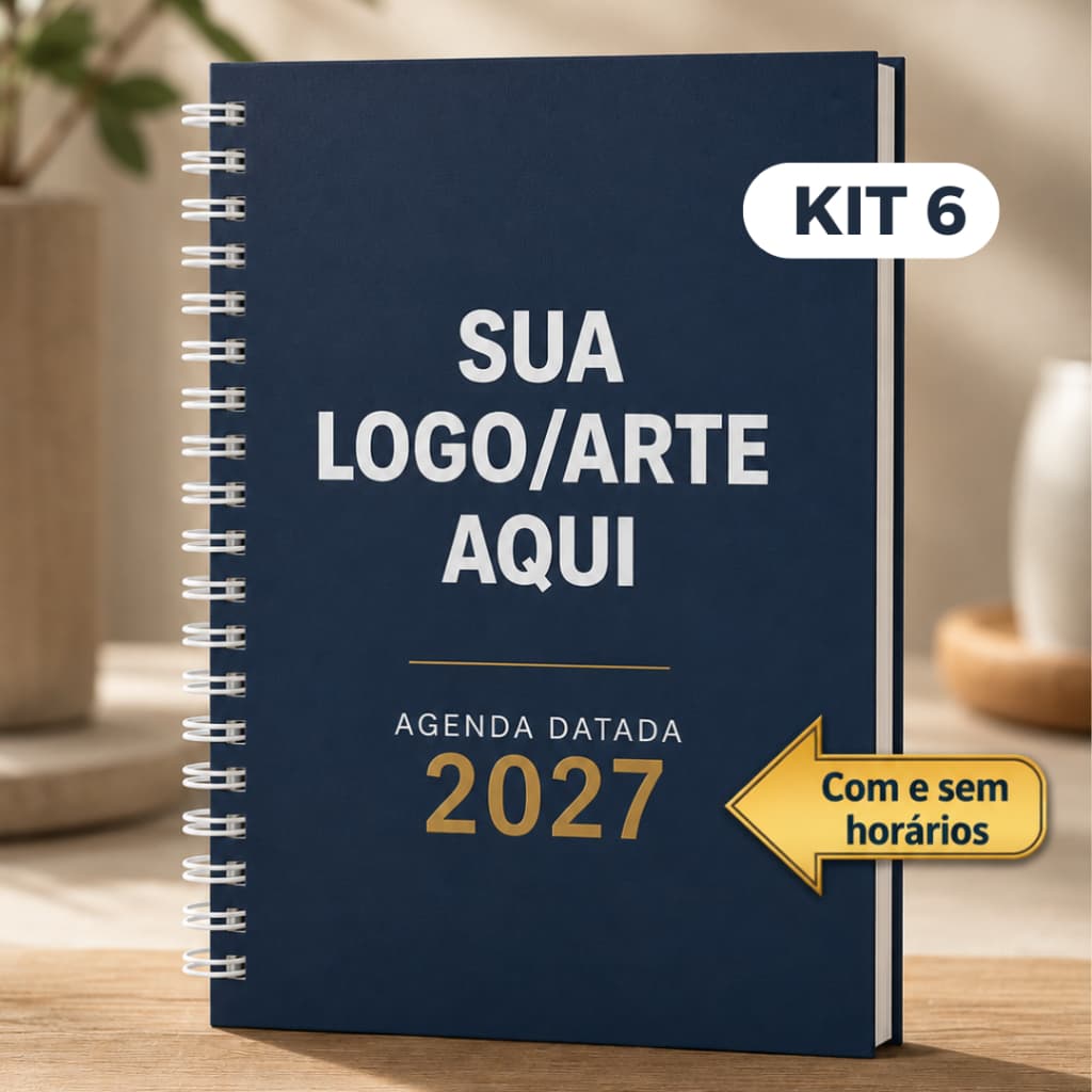 Kit 6 Agendas 2027 Personalizadas com Nome Arte Logo para Organização Empresarial Comercial Escolar