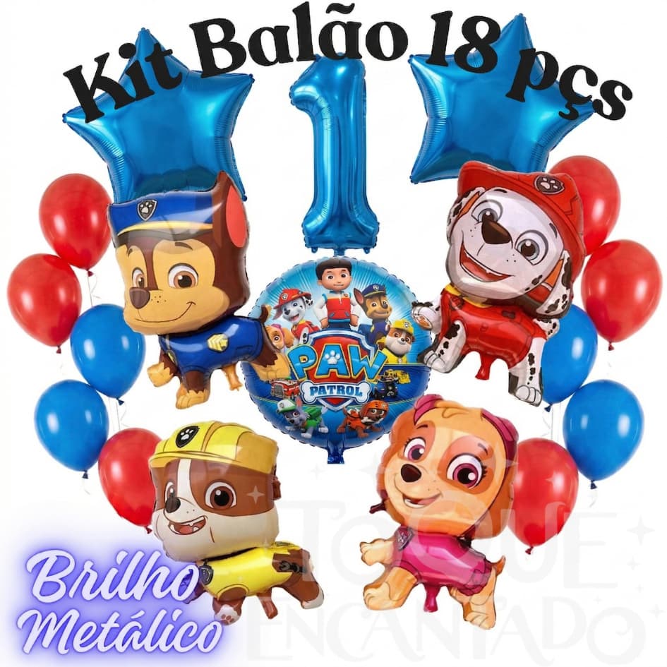 Kit 18 Balão Patrulha Canina Paw Patrol Skye Chase Metalizado Número