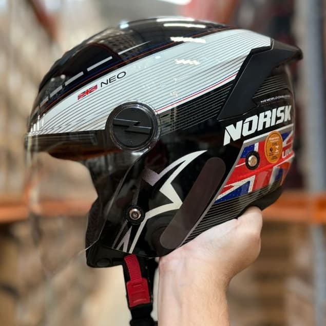 Capacete Moto Norisk Aberto Neo Reino Unido Grand Prix Brilhante Original Novo