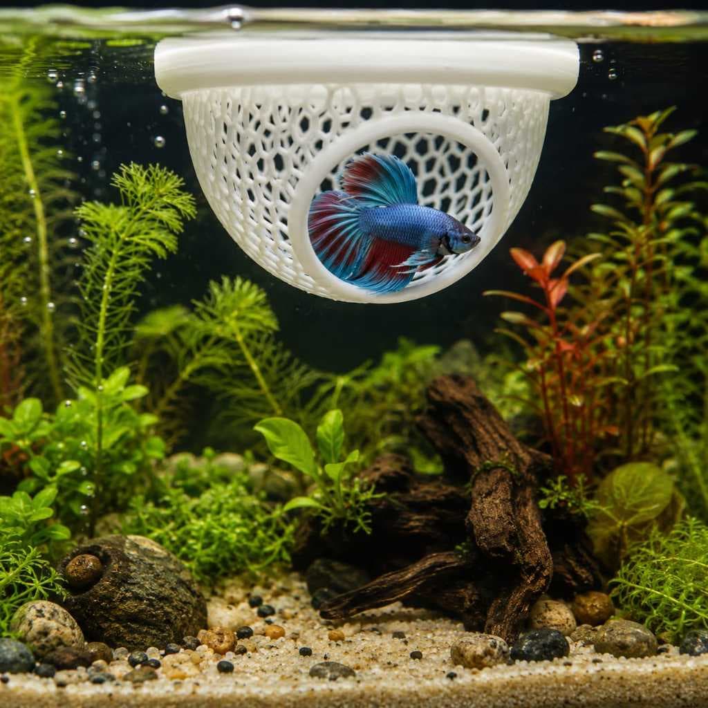 Esconderijo Flutuante para Peixe Betta  Folha Descanso  Toca Decorativa para Aquário Cama Suspensa