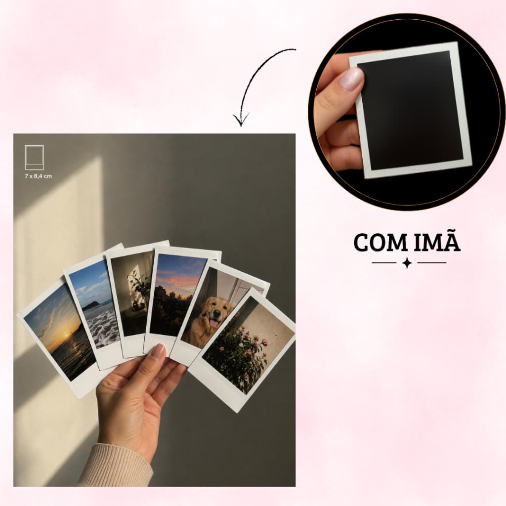 Kit 8/16 Fotos Polaroid Não Desbota Com Proteção Personalizadas Com Imã Decorativo Para Geladeira Painel Frigobar