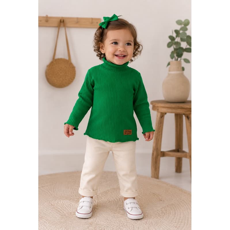 Blusa Infantil Gola Alta Canelada Verde