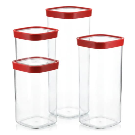 Kit 4 Potes Helsim Organização 450ml+1000ml+1500ml+2000ml - Vermelho