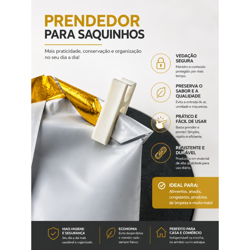 Kit 10 Prendedores Fecha Saco Embalagem Café Alimentos Reutilizável