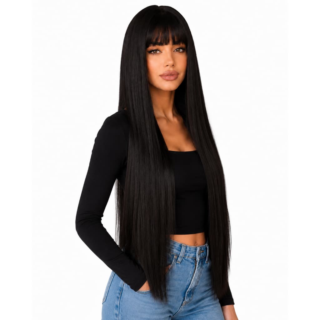 Peruca Wig Lisa Com Franja Longa 70cm Fibra Orgânica