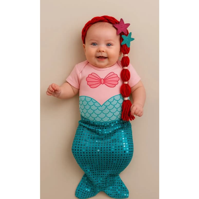 Body Bebe Infantil Mesversário Fantasia Sereia Personagem Luxo Festa Verão Presente Menina !