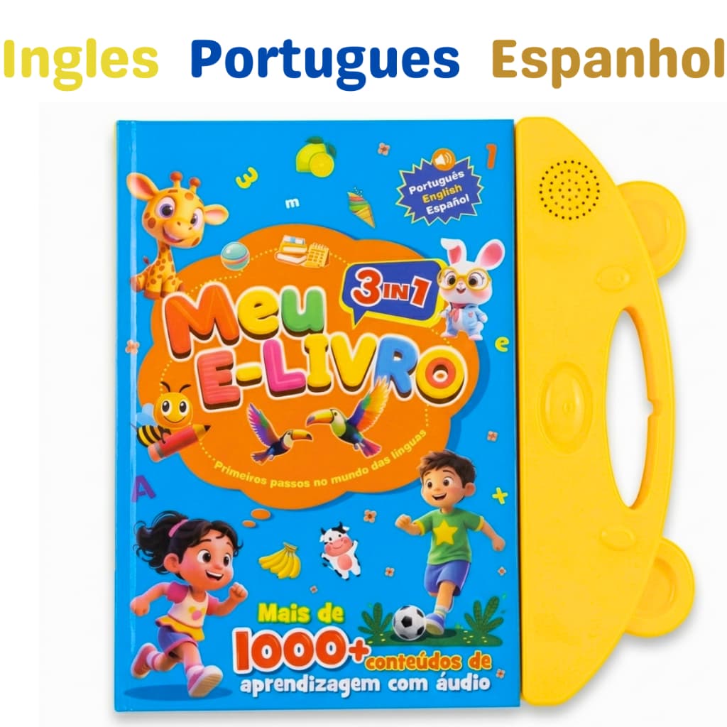 Livro Interativo Infantil Trilíngue Português Inglês Espanhol Multi Temas Educativo Aprendizagem