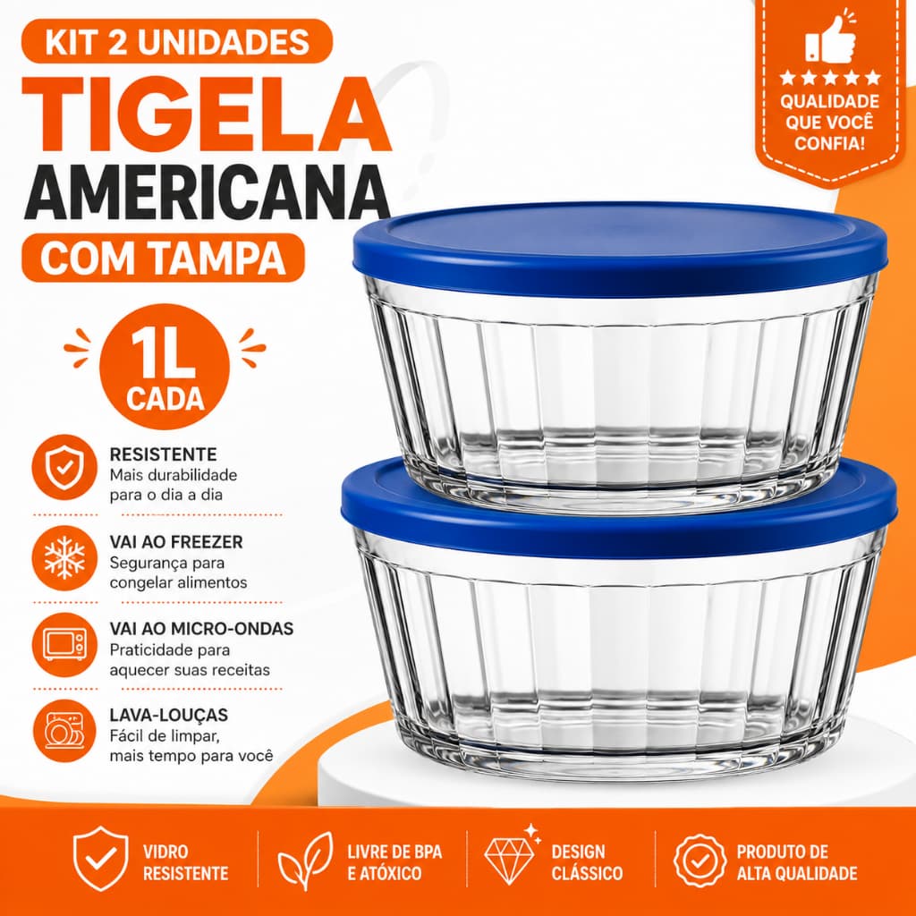 Kit 2 Tigelas De Vidro Com Tampa 1L Unid Pote De Vidro Com Tampa 1 Litro Tigela De Vidro Hermetica
