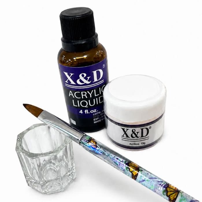Kit X&D Acrílico Monomer/Pó acrilico/ Pincel/ Dappen para Acabamento Profissional