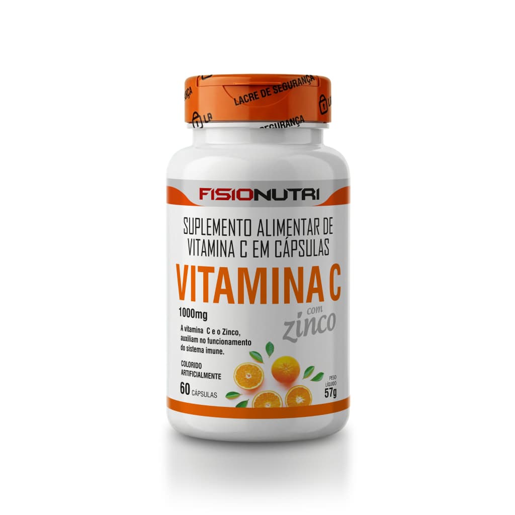 Vitamina C 1000mg + Zinco Fisionutri 60 Cápsulas Imunidade Sem Sabor